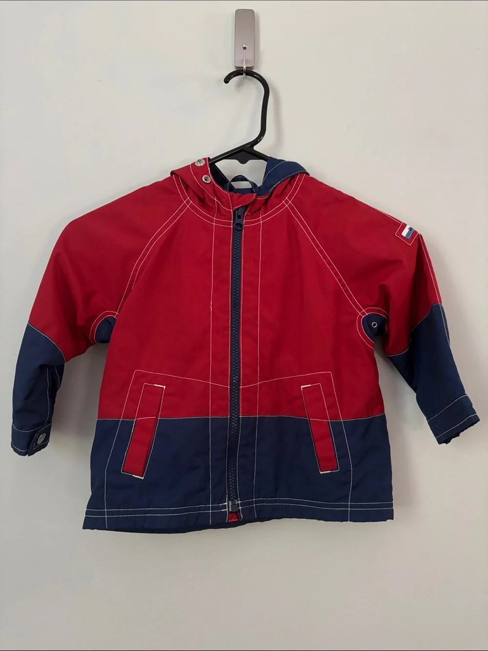 Vintage Y2K Baby Gap Colorblock Windbreaker Hooded Jacket Red Navy 3T Boy/Girl